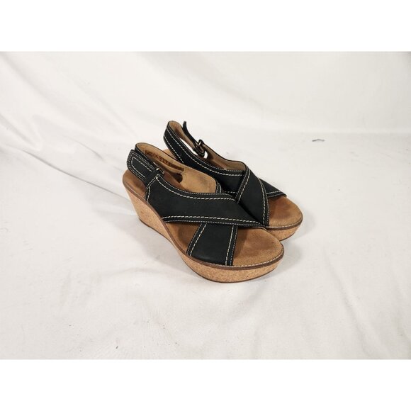 Clarks Womens Giselle Platform Wedge Sandal Comfort Boho Resort US:8 Navy - Picture 1 of 8